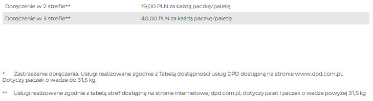 Cennik dopłat strefowych DPD