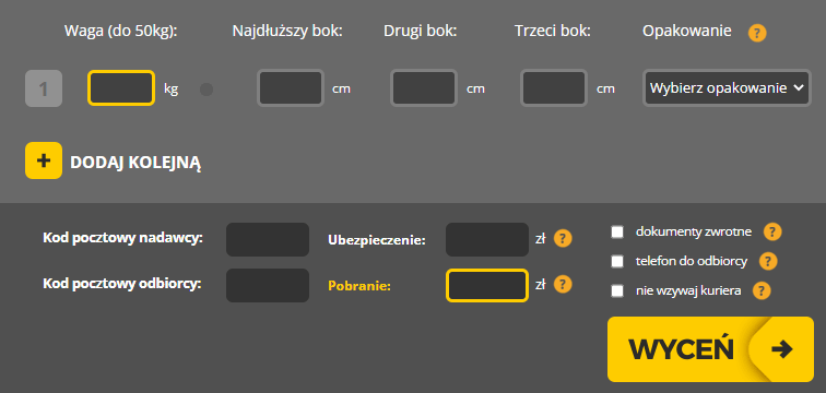 Interaktywny cennik Poczty Polskiej